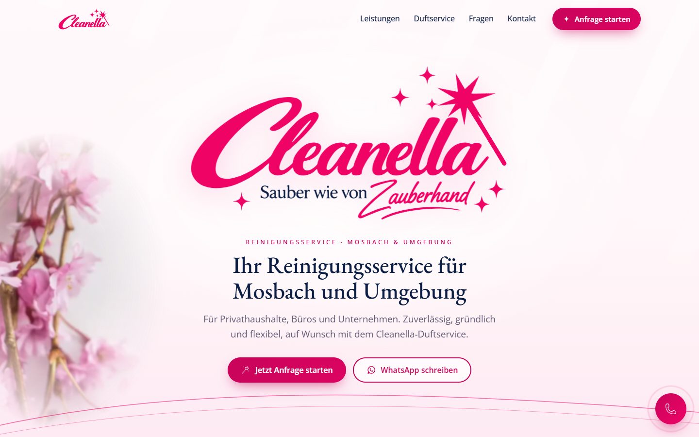 Cleanella, Website von Blau Creative Studio (Reinigungsservice · Mosbach)