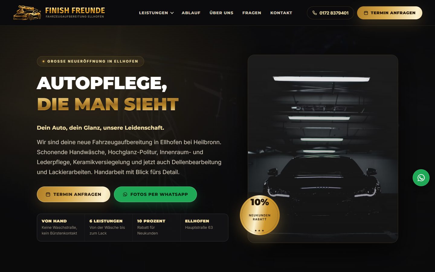 FINISH FREUNDE, Website von Blau Creative Studio (Fahrzeugaufbereitung · Ellhofen)