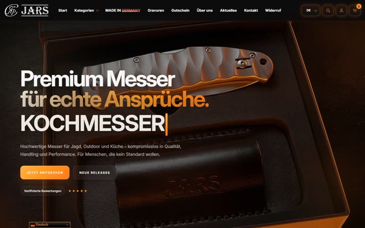 JARS Messer, Website von Blau Creative Studio
