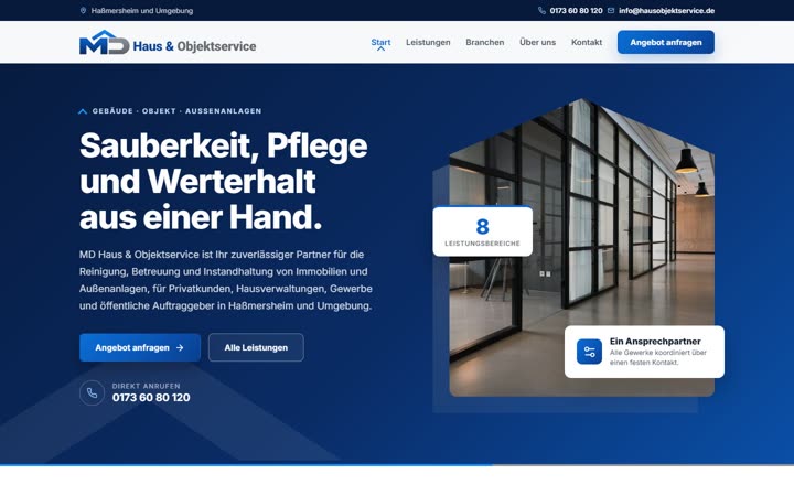 MD Haus & Objektservice, Website von Blau Creative Studio