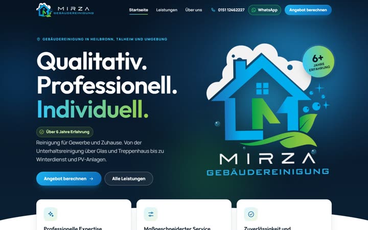Mirza Gebäudereinigung, Website von Blau Creative Studio