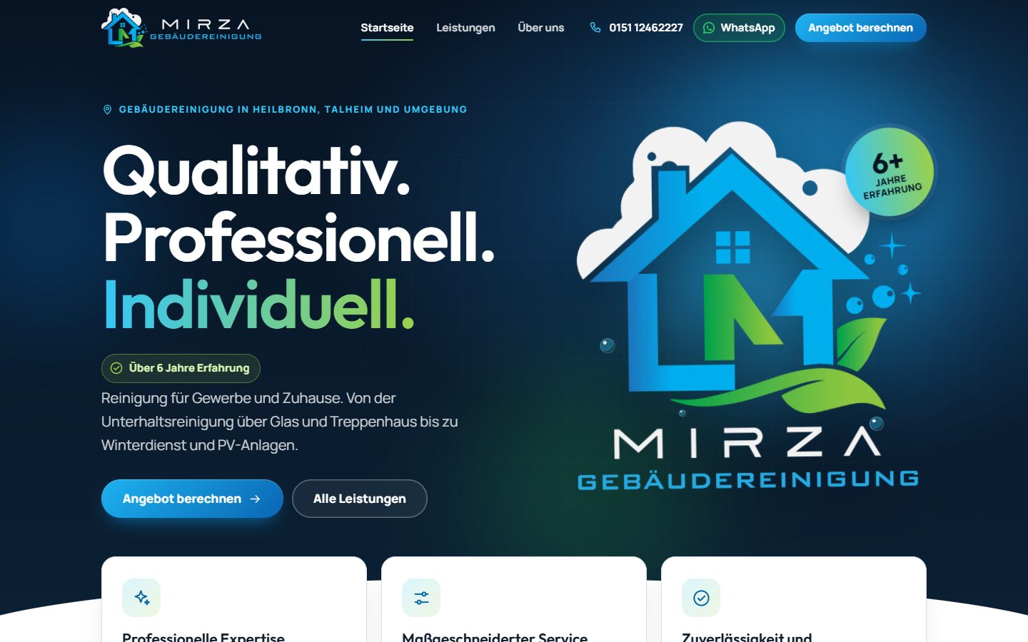Mirza Gebäudereinigung, Website von Blau Creative Studio (Gebäudereinigung · Talheim)