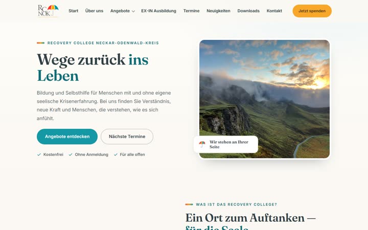 Recovery College NOK, Website von Blau Creative Studio