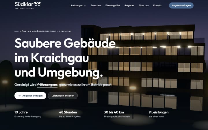 Südklar Gebäudereinigung, Website von Blau Creative Studio