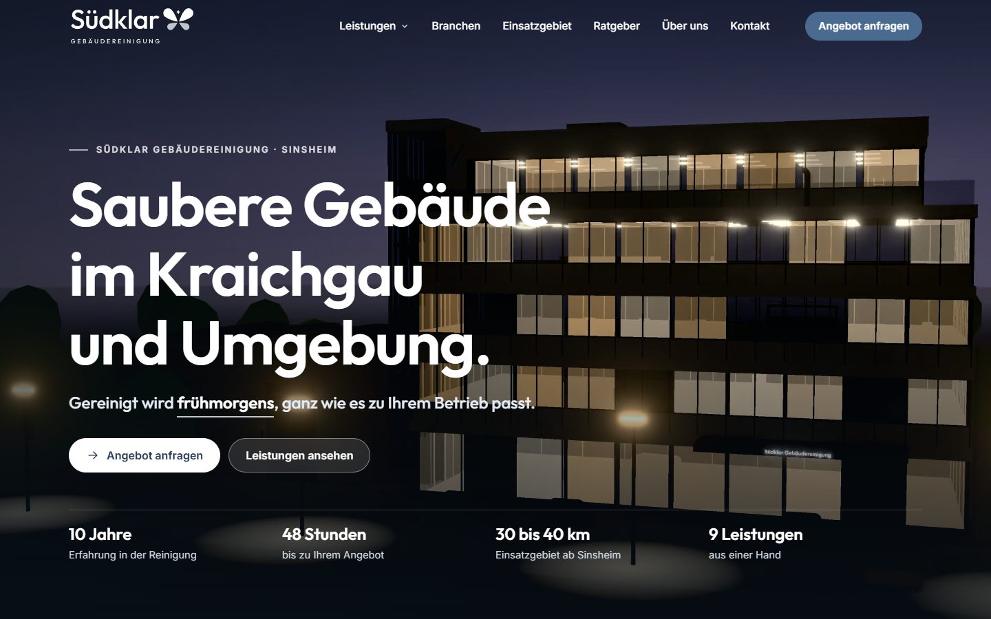 Südklar Gebäudereinigung, Website von Blau Creative Studio (Gebäudereinigung · Sinsheim)