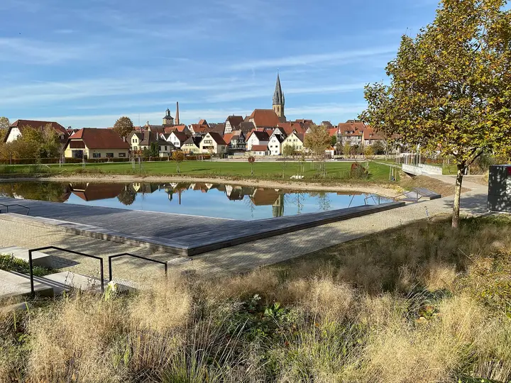 Blick auf das Landesgartenschaugelände und Altstadt von Eppingen.